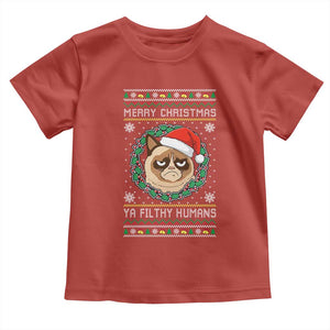 Merry Christmas Ya Filthy Humans Cat Toddler T Shirt Funny Xmas Grumpy Cat TS11 Red Print Your Wear