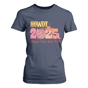 Howdy 2025 T Shirt For Women Happy New Year Y'all Sparkling Cowgirl TS11 Navy Print Your Wear