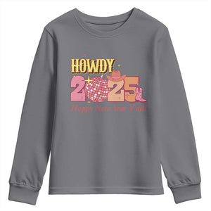 Howdy 2025 Youth Sweatshirt Happy New Year Y'all Sparkling Cowgirl TS11 Charcoal Print Your Wear