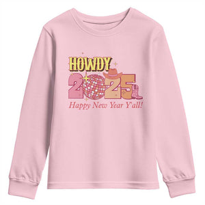 Howdy 2025 Youth Sweatshirt Happy New Year Y'all Sparkling Cowgirl TS11 Light Pink Print Your Wear