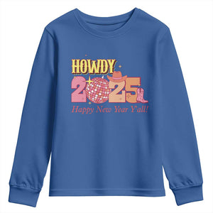 Howdy 2025 Youth Sweatshirt Happy New Year Y'all Sparkling Cowgirl TS11 Royal Blue Print Your Wear