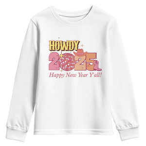 Howdy 2025 Youth Sweatshirt Happy New Year Y'all Sparkling Cowgirl TS11 White Print Your Wear