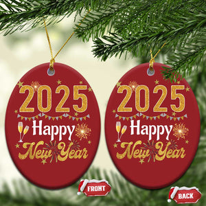 Happy New Year 2025 Christmas Ornament New Year's Eve Party Family Matching TS11 Oval Red Print Your Wear