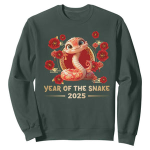 Happy Chinese New Year 2025 Sweatshirt Year Of The Snake Flowers TS11 Dark Forest Green Print Your Wear