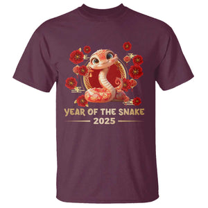 Happy Chinese New Year 2025 T Shirt Year Of The Snake Flowers TS11 Maroon Print Your Wear