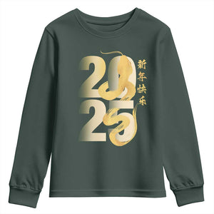 Happy Chinese New Year 2025 Youth Sweatshirt Calligraphy Year Of The Snake Zodiac Animals TS11 Dark Forest Green Print Your Wear