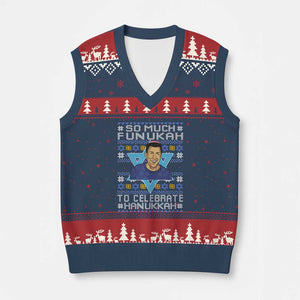 Funny So Much Funukah To Celebrate Hanukkah Sandler V-Neck Knit Sweater Vest TS11 Navy Red Print Your Wear