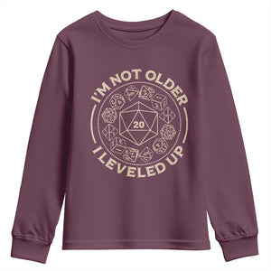Funny RPG Gamer I'm Not Older I Leveled Up Youth Sweatshirt Vintage D20 Tabletop Dice TS11 Maroon Print Your Wear