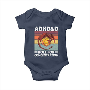 ADHD&D Roll For Concentration Baby Onesie Funny RPG Gamer D20 Tabletop Dice TS11 Navy Print Your Wear