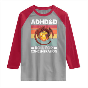 ADHD&D Roll For Concentration Raglan Shirt Funny RPG Gamer D20 Tabletop Dice TS11 Sport Gray Red Print Your Wear
