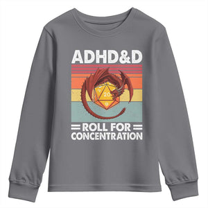ADHD&D Roll For Concentration Youth Sweatshirt Funny RPG Gamer D20 Tabletop Dice TS11 Charcoal Print Your Wear