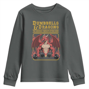 Funny RPG Workout Gym Nerd Youth Sweatshirt Dumbbells And Dragons The Original Swoleplaying Game TS11 Dark Heather Print Your Wear