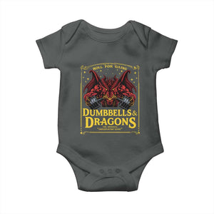 Funny RPG Weightlifting Workout Gym Baby Onesie Dumbbells And Dragons The Original Swoleplaying Game TS11 Dark Heather Print Your Wear