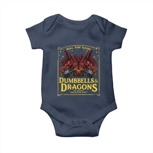 Funny RPG Weightlifting Workout Gym Baby Onesie Dumbbells And Dragons The Original Swoleplaying Game TS11 Navy Print Your Wear