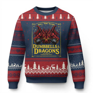 Funny RPG Weightlifting Workout Gym Ugly Christmas Sweater Dumbbells And Dragons The Original Swoleplaying Game TS11 Navy Red Print Your Wear