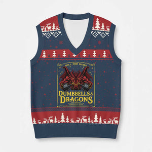 Funny RPG Weightlifting Workout Gym V-Neck Knit Sweater Vest Dumbbells And Dragons The Original Swoleplaying Game TS11 Navy Red Print Your Wear