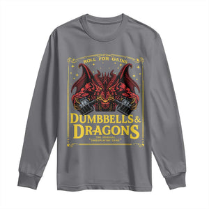 Funny RPG Weightlifting Workout Gym Long Sleeve Shirt Dumbbells And Dragons The Original Swoleplaying Game TS11 Charcoal Print Your Wear