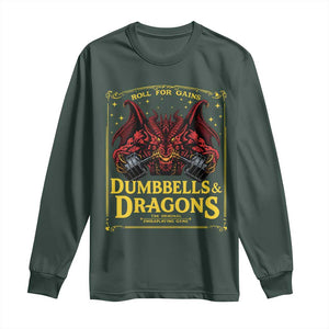 Funny RPG Weightlifting Workout Gym Long Sleeve Shirt Dumbbells And Dragons The Original Swoleplaying Game TS11 Dark Forest Green Print Your Wear