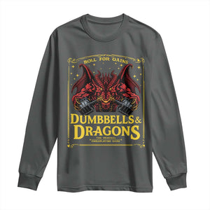 Funny RPG Weightlifting Workout Gym Long Sleeve Shirt Dumbbells And Dragons The Original Swoleplaying Game TS11 Dark Heather Print Your Wear