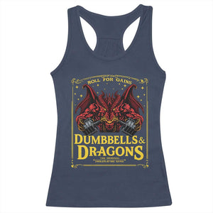 Funny RPG Weightlifting Workout Gym Racerback Tank Top Dumbbells And Dragons The Original Swoleplaying Game TS11 Navy Print Your Wear