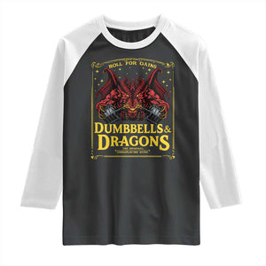 Funny RPG Weightlifting Workout Gym Raglan Shirt Dumbbells And Dragons The Original Swoleplaying Game TS11 Black White Print Your Wear