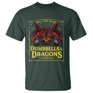 Funny RPG Weightlifting Workout Gym T Shirt - Dumbbells And Dragons The Original Swoleplaying Game TS11 Dark Forest Green Print Your Wear