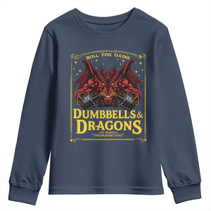 Funny RPG Weightlifting Workout Gym Youth Sweatshirt Dumbbells And Dragons The Original Swoleplaying Game TS11 Navy Print Your Wear