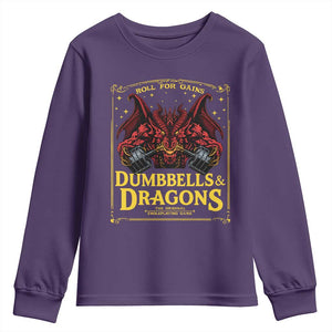 Funny RPG Weightlifting Workout Gym Youth Sweatshirt Dumbbells And Dragons The Original Swoleplaying Game TS11 Purple Print Your Wear