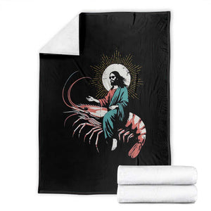 Funny Christian Prawn Throw Blanket Retro Jesus Riding A Shrimp Meme TS11 Black Print Your Wear