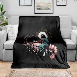 Funny Christian Prawn Throw Blanket Retro Jesus Riding A Shrimp Meme TS11 Print Your Wear