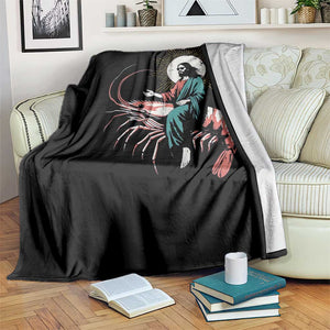 Funny Christian Prawn Throw Blanket Retro Jesus Riding A Shrimp Meme TS11 Print Your Wear