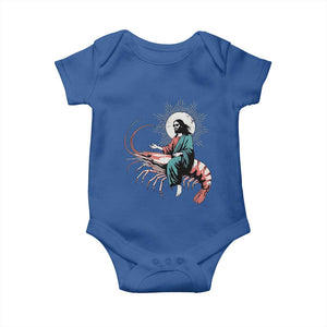 Funny Christian Prawn Baby Onesie Retro Jesus Riding A Shrimp Meme TS11 Royal Blue Print Your Wear