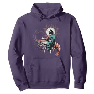 Funny Christian Prawn Hoodie Retro Jesus Riding A Shrimp Meme TS11 Purple Print Your Wear