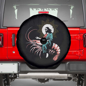 Funny Christian Prawn Spare Tire Cover Retro Jesus Riding A Shrimp Meme TS11 Black Print Your Wear