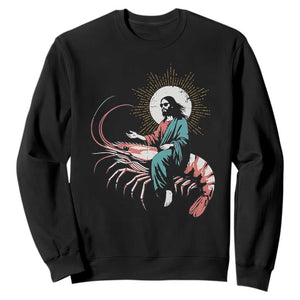 Funny Christian Prawn Sweatshirt Retro Jesus Riding A Shrimp Meme TS11 Black Print Your Wear