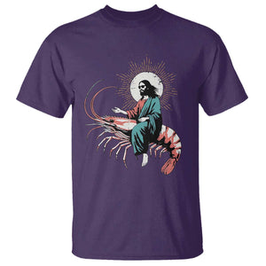 Funny Christian Prawn T Shirt Retro Jesus Riding A Shrimp Meme TS11 Purple Print Your Wear