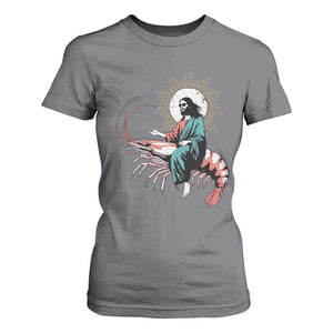 Funny Christian Prawn T Shirt For Women Retro Jesus Riding A Shrimp Meme TS11 Charcoal Print Your Wear