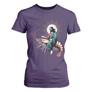 Funny Christian Prawn T Shirt For Women Retro Jesus Riding A Shrimp Meme TS11 Purple Print Your Wear
