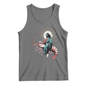 Funny Christian Prawn Tank Top Retro Jesus Riding A Shrimp Meme TS11 Black Heather Print Your Wear