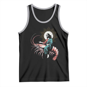 Funny Christian Prawn Tank Top Retro Jesus Riding A Shrimp Meme TS11 Black Athletic Heather Print Your Wear