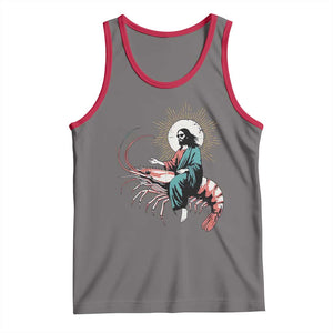 Funny Christian Prawn Tank Top Retro Jesus Riding A Shrimp Meme TS11 Deep Heather Red Print Your Wear
