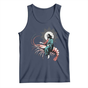 Funny Christian Prawn Tank Top Retro Jesus Riding A Shrimp Meme TS11 Navy Print Your Wear