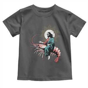 Funny Christian Prawn Toddler T Shirt Retro Jesus Riding A Shrimp Meme TS11 Dark Heather Print Your Wear