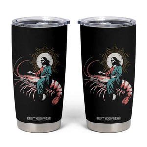 Funny Christian Prawn Tumbler Cup Retro Jesus Riding A Shrimp Meme TS11 Black Print Your Wear