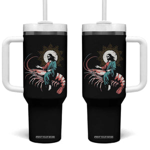 Funny Christian Prawn Tumbler With Handle Retro Jesus Riding A Shrimp Meme TS11 One Size: 40 oz Black Print Your Wear