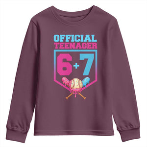 Funny 67 Baseball 13th Birthday Youth Sweatshirt Ice Cream Drip 13th Bday Official Teenager TS11 Maroon Print Your Wear