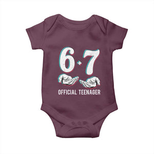 Funny 67 13th Birthday Baby Onesie 6 7 Thirteen Year Old Official Teenager Hands TS11 Maroon Print Your Wear