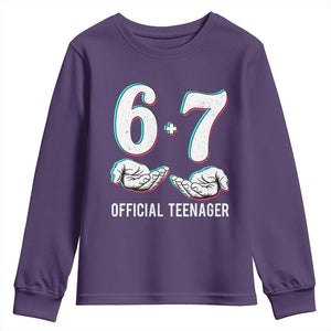 Funny 67 13th Birthday Youth Sweatshirt 6 7 Thirteen Year Old Official Teenager Hands TS11 Purple Print Your Wear