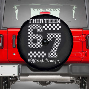 Funny 67 13th Birthday Spare Tire Cover Thirteen Official Teenager Six Seven Meme Groovy Checkered TS11 Black Print Your Wear