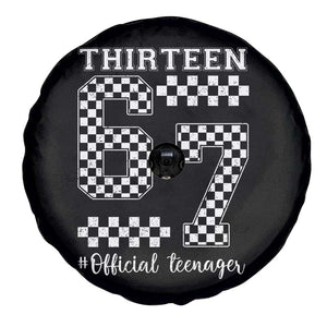 Funny 67 13th Birthday Spare Tire Cover Thirteen Official Teenager Six Seven Meme Groovy Checkered TS11 Print Your Wear
